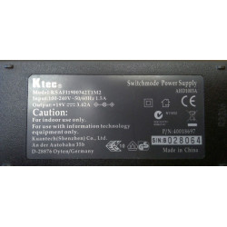 Ktec AHD1003A AC Adapter, 19V DC, 3.42A, 60W, töltő adapter Medion, Targa laptopokhoz